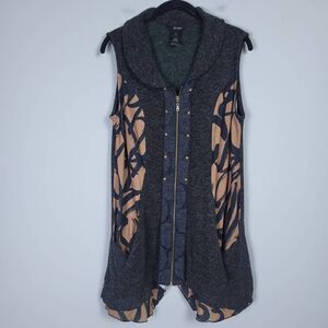 Ali Miles Womens Size Medium Zip Front Vest Black Geo Print Mixed Media Studded